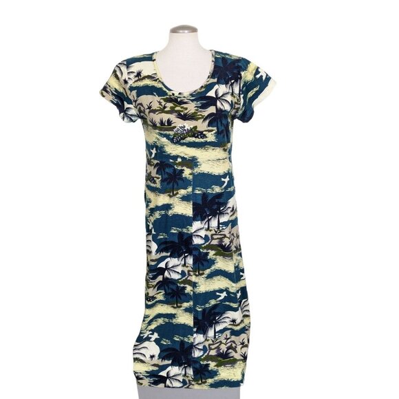 Tommy Bahama Hawaiian Maxi Dress Womens Medium Cotton Tropical Birds Palm Trees - Picture 1 of 7